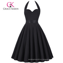 Grace Karin Retro Vintage Sweetheart Backless Halter Nylon-Algodón Black Party Picnic vestido CL008950-1